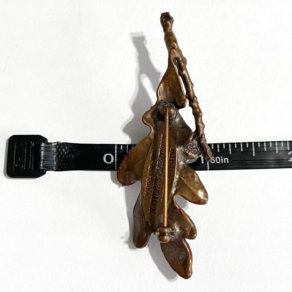 Natures Creations Leaf Acorn Brooch Pin Bronze Tone Maryland USA Vintage